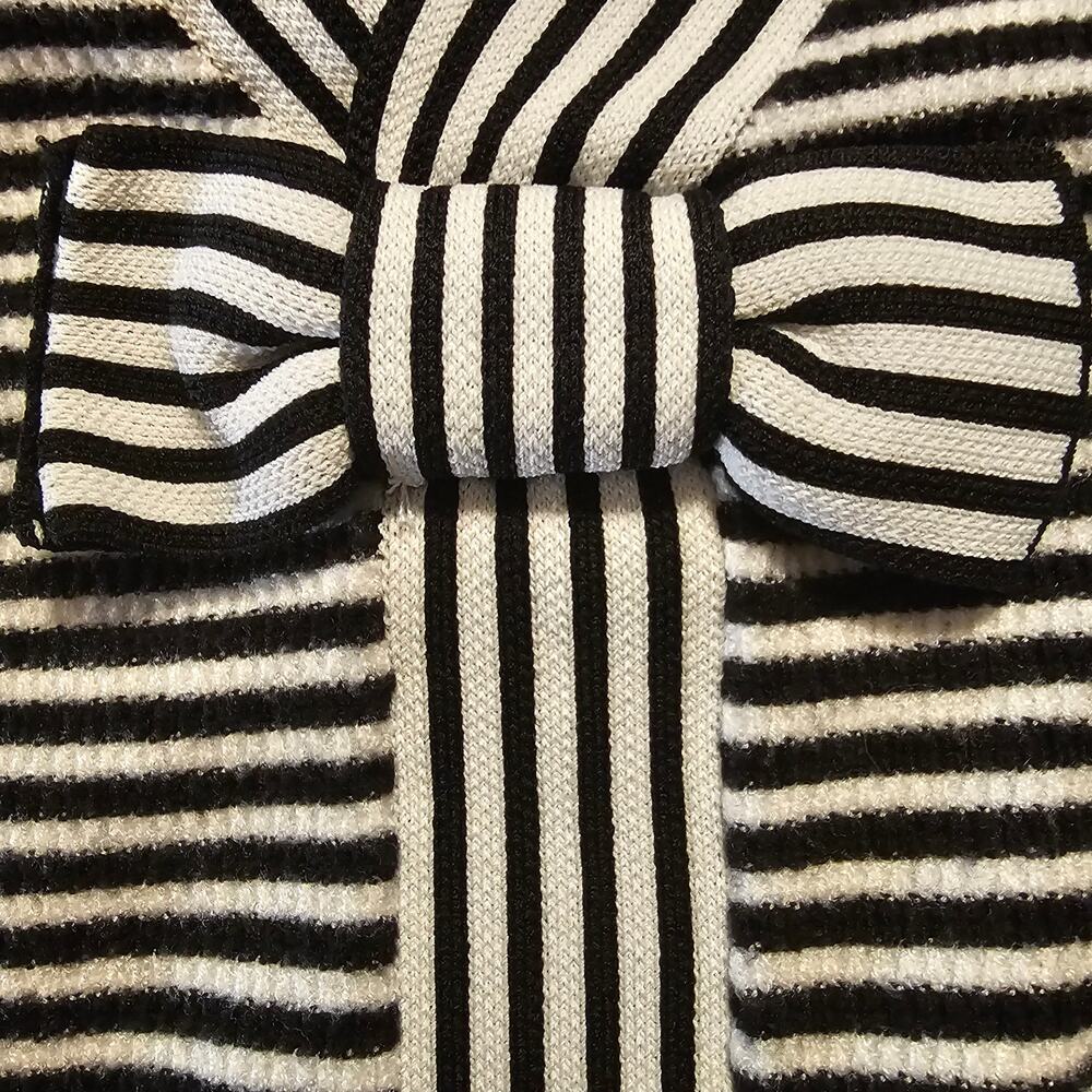 Threaded Leaf Striped Bow Sweater M Cropped Feminine Coquette Parisian Knit Twee - Picture 8 of 15